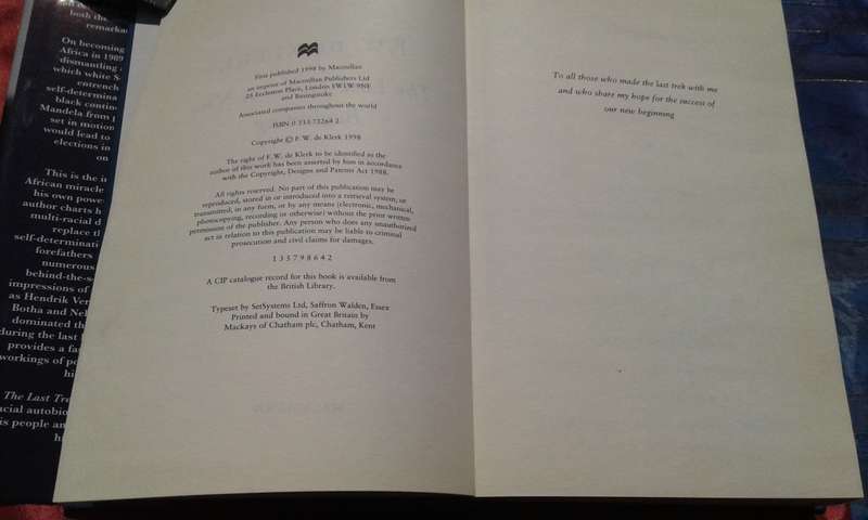 `F.W. de Klerk` The Autobiography.  Hard cover.