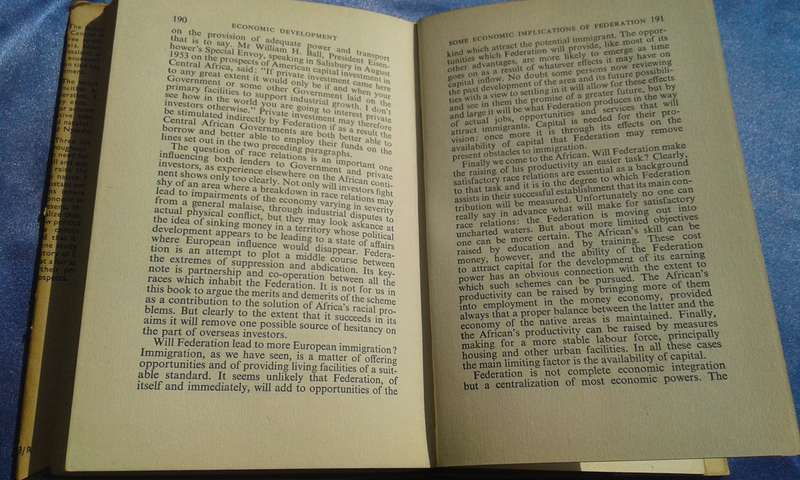 1954.  "Economic Development in Rhodesia and Nyasaland"  Hard cover.