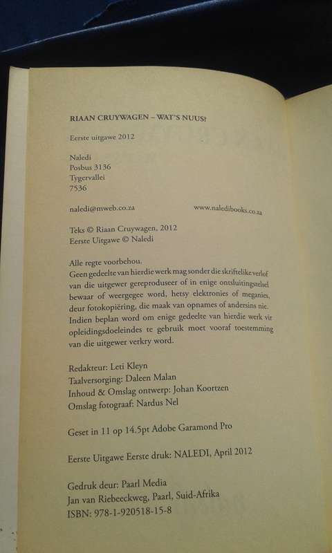 "Wat's Nuus?"  Riaan Cruywagen.  Soft cover.