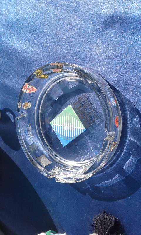 Rugby joblot.  1995 mascot, ties and ashtray.  Rugby ball, 320mm long, needs to be pumped.