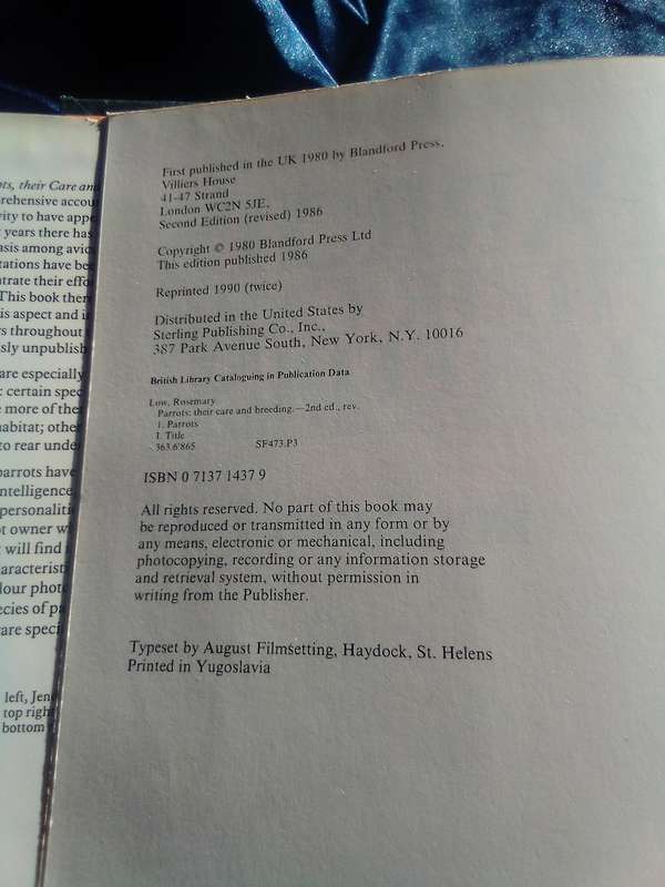 " Parrots  Their care and Breeding"  Hard cover.