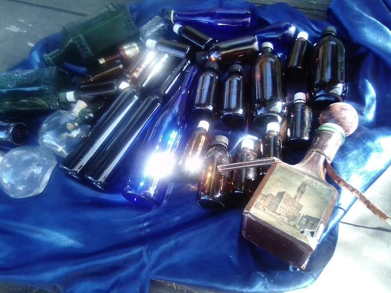 Coloured-glass bottles joblot.