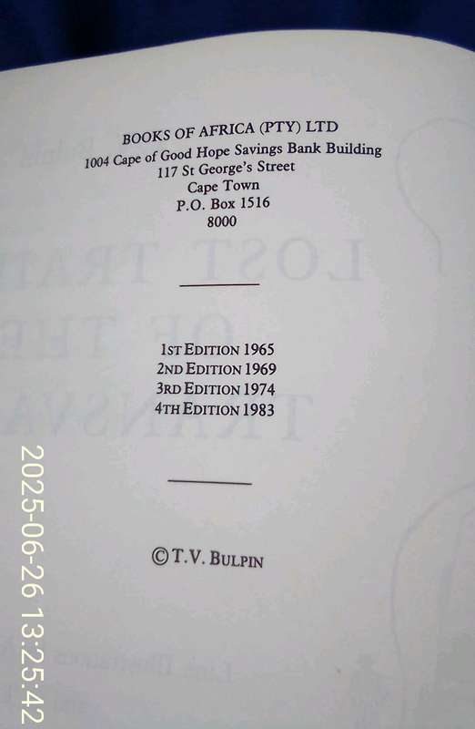 " Lost Trails of the Transvaal'. T.V. Bulpin.  Hard cover..