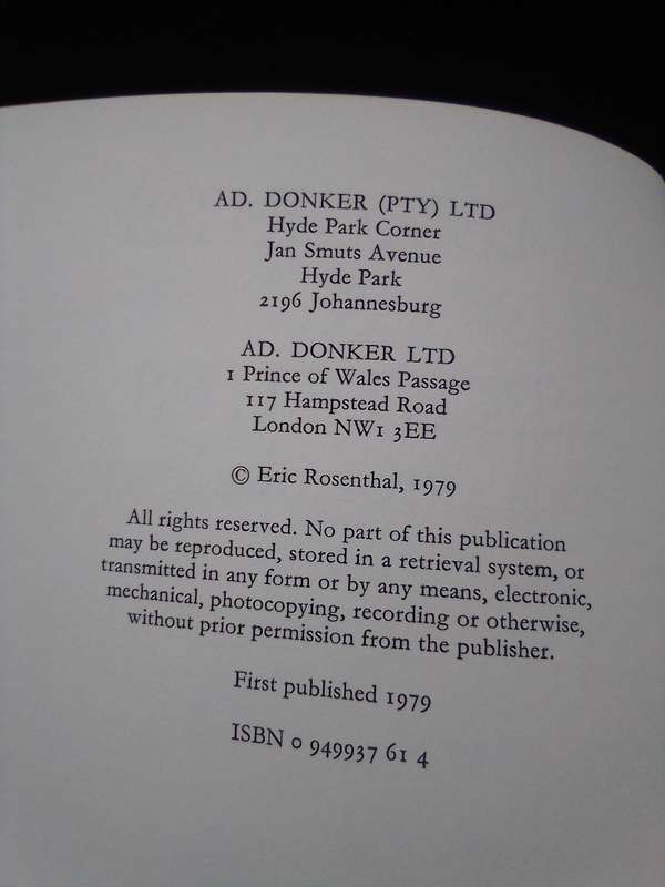 "Memories and Sketches"  Eric Rosenthal.  Hard cover .over.