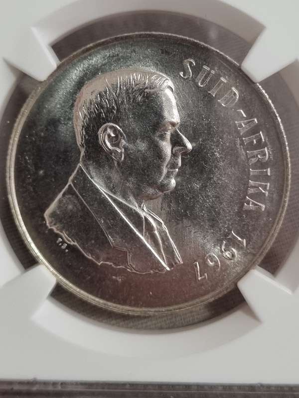 South Africa: 1967 Silver R1 Afrikaans NGC MS62