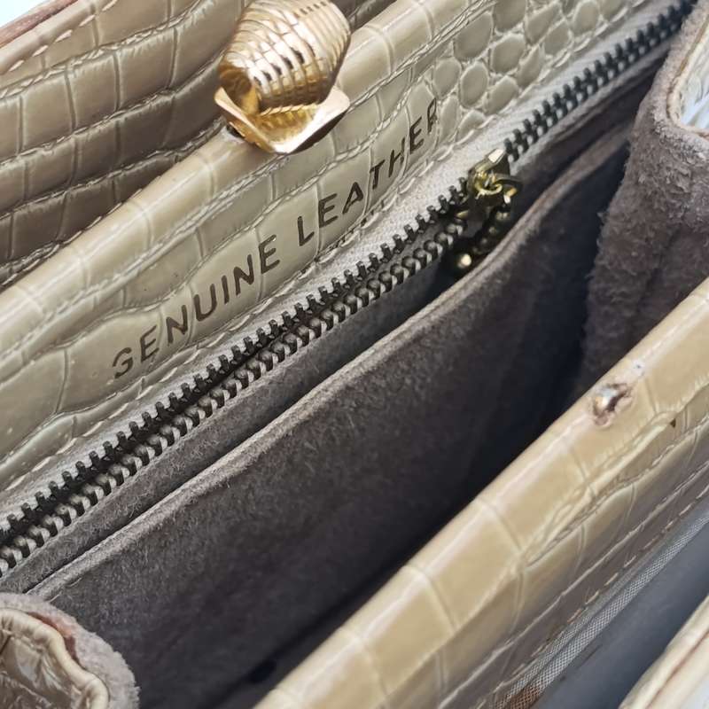 Vintage genuine leather dark beige handbag with purse some marks on the inside bat leather