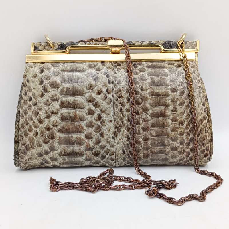 Gold medal Pointer export model genuine snake leather clutch bag