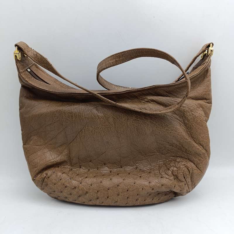 Corbeau "The Seal of quality" genuine leather Brown ostrich handbag