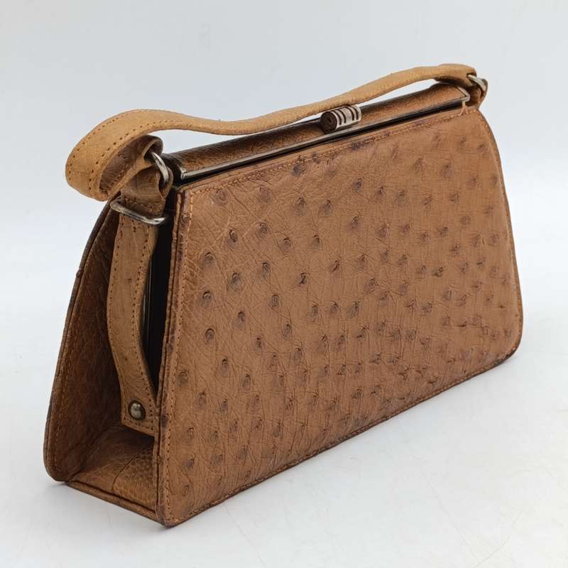 Carbeau ostrich leather handbag with purse good condition, some marks underneath colour tan