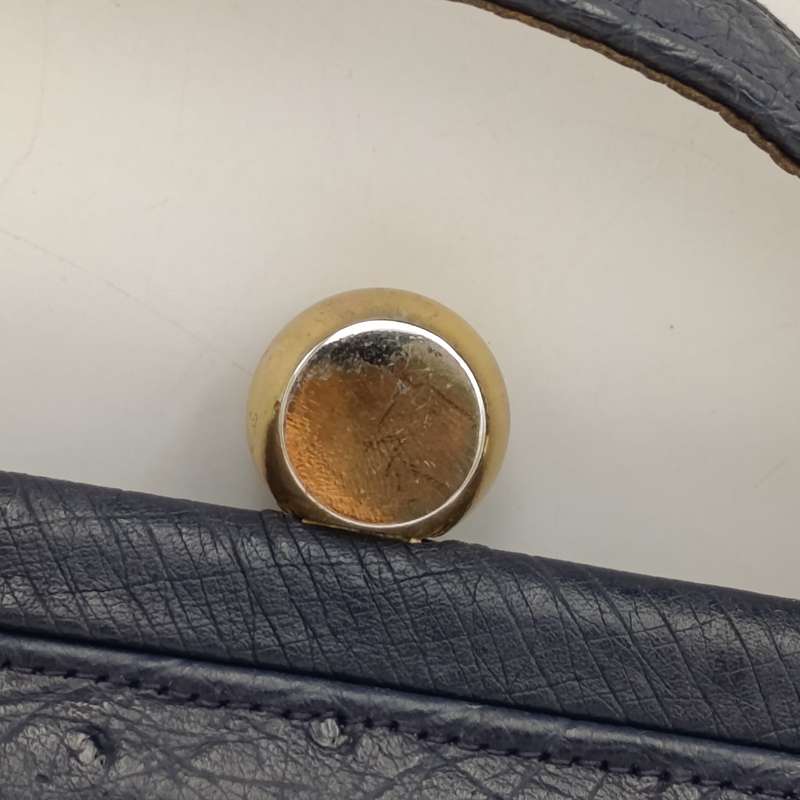 CorBeau Curio vintage navy blue ostrich handbag, unopened mirror with purse