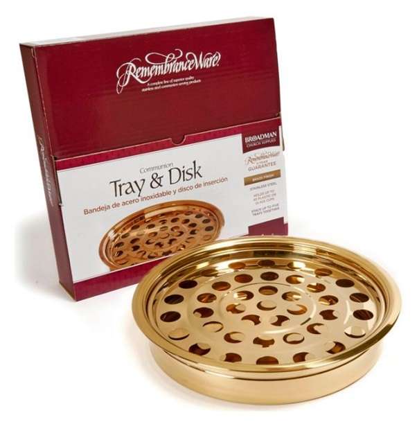 Holy Communion Tray Round Brass-polished 40-hole Stainless-steel Tray