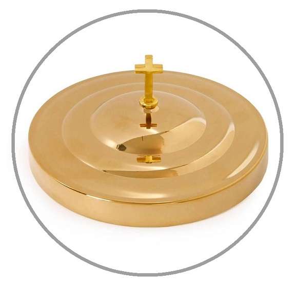 Holy Communion Tray Cover For Round Brass Polished Stainless Steel Tray With Cross-Shaped Handle