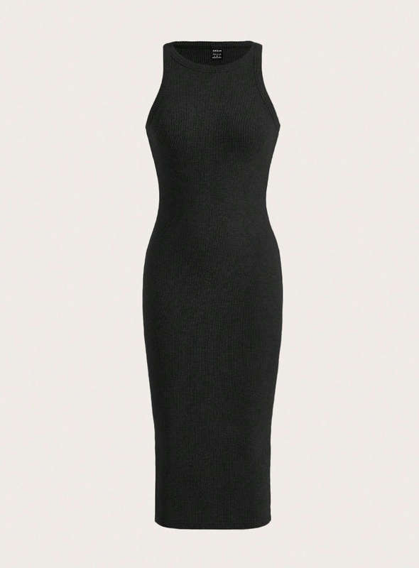 SHEIN EZwear Solid Ribbed Knit Bodycon Dress