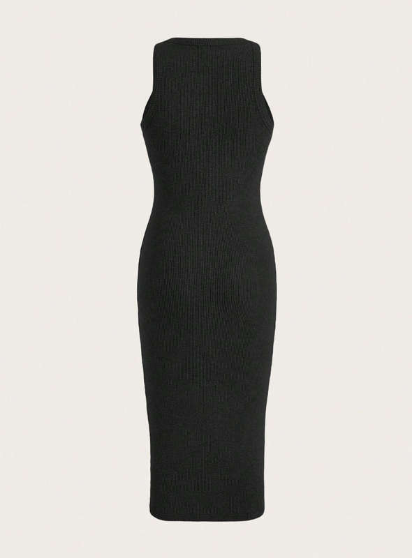 SHEIN EZwear Solid Ribbed Knit Bodycon Dress