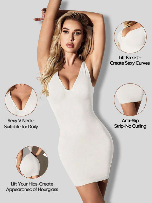 Sexy V Neck Tummy Control Shapewear Slip Dress