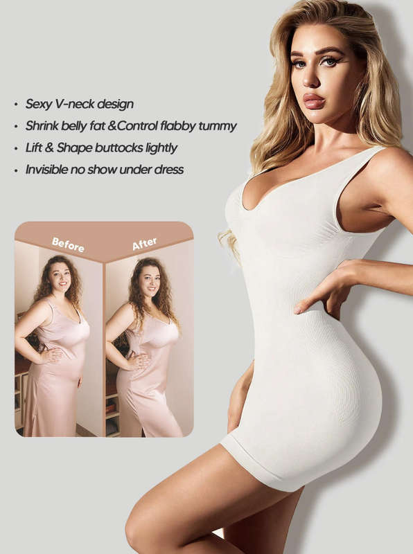 Sexy V Neck Tummy Control Shapewear Slip Dress