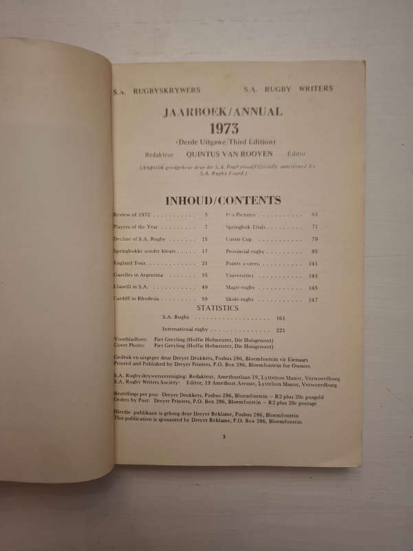 1973 SA Rugby Annual /1973 Rugby Jaarboek