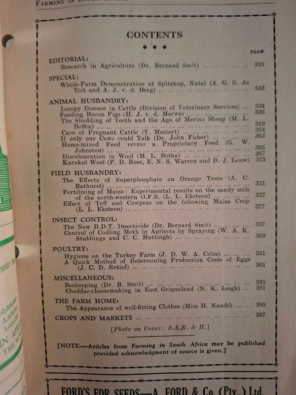 3 X Farming in South Africa, Vol. 20 1945