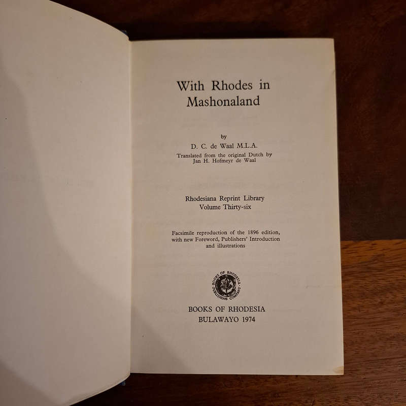 With Rhodes in Mashonaland (Rhodesiana reprint library)  David Christiaan de Waal