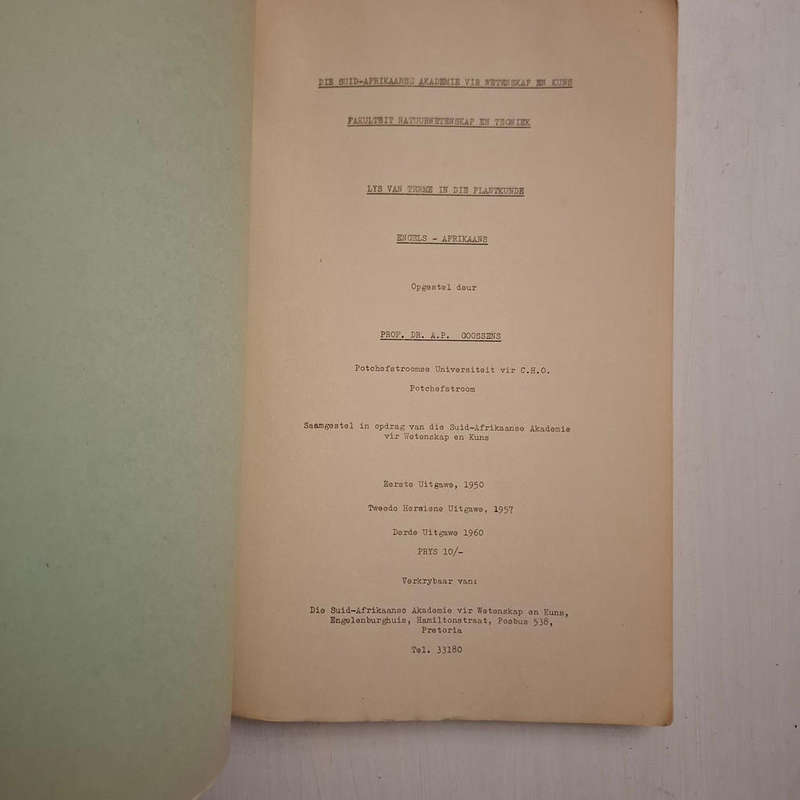 Lys van Terme in die Plantkunde (A.P. Goossens)