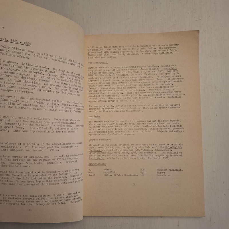 MANUSCRIPTS AND PAPERS IN THE KILLIE CAMPBELL AFRICANA COLLECTION