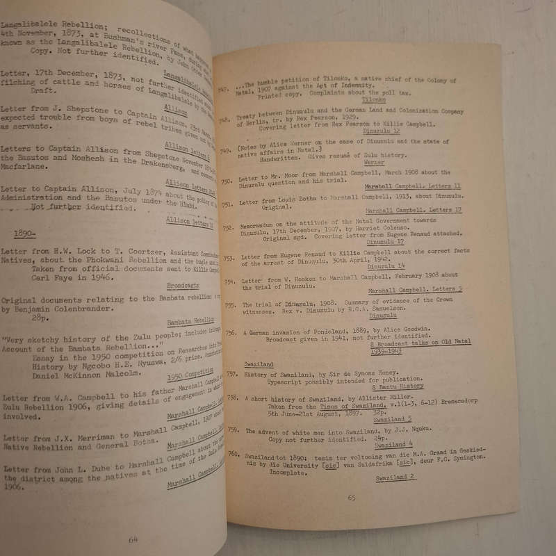 MANUSCRIPTS AND PAPERS IN THE KILLIE CAMPBELL AFRICANA COLLECTION