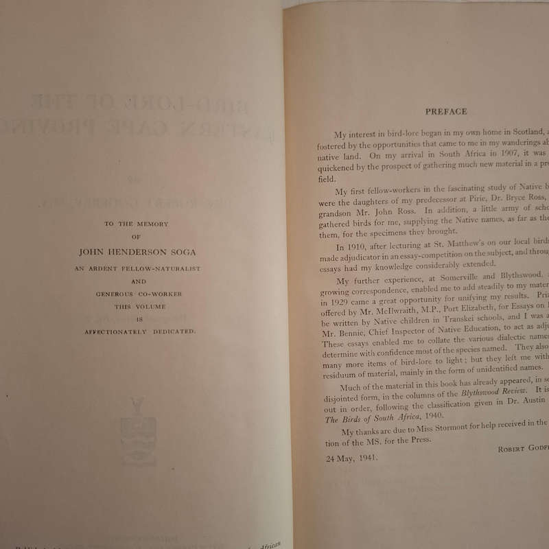 Bird-Lore of the Eastern Cape Province (Rev. Robert Godfrey) Bantu Studies, Monograph Series, No. 2