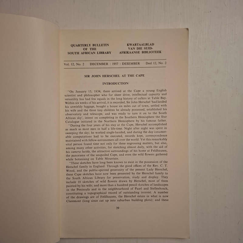 Sir John Herschel at the Cape 1834 - 1838, Quarterly Bulletin of the South African Library, 12(2), 3