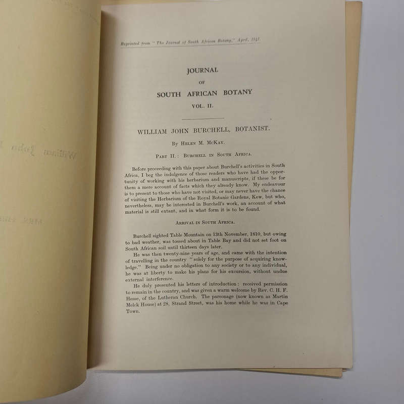 Selection of articles: William John Burchell by Mrs. Helen M. McKay originally published in The Jour
