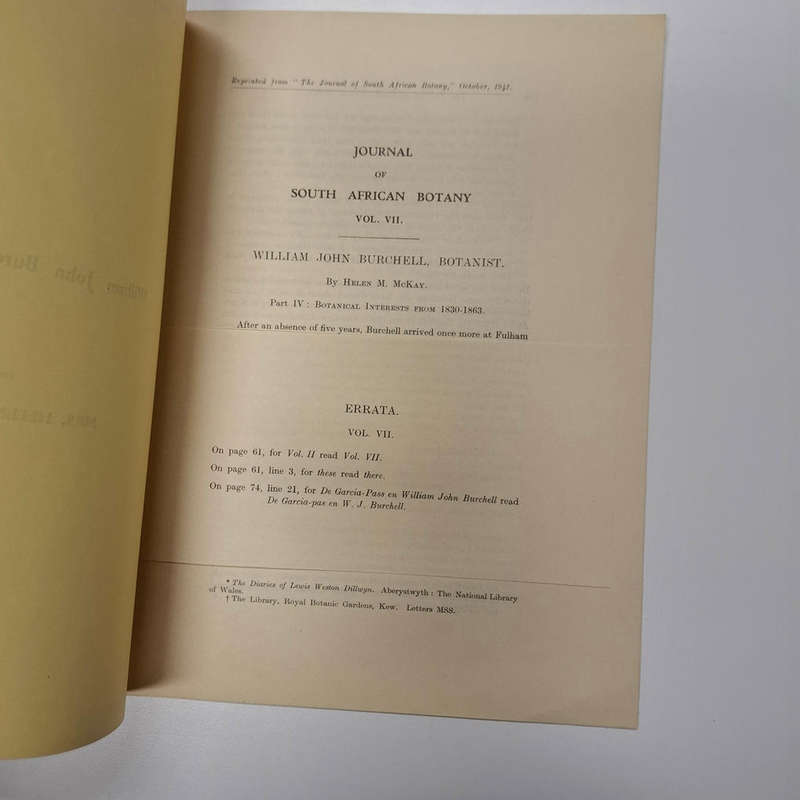 Selection of articles: William John Burchell by Mrs. Helen M. McKay originally published in The Jour
