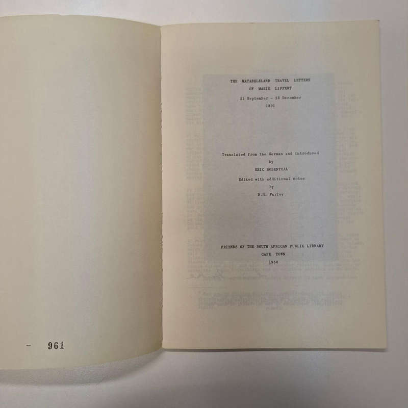 The Matabeleland Travel Letters of Marie Lippert 1891