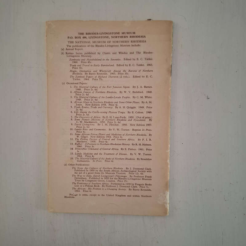 Some African Poison Plants and Medicines of Northern Rhodesia. The Occasional Papers of the Rhodes-L