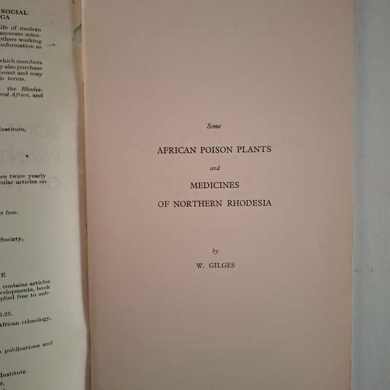 Some African Poison Plants and Medicines of Northern Rhodesia. The Occasional Papers of the Rhodes-L