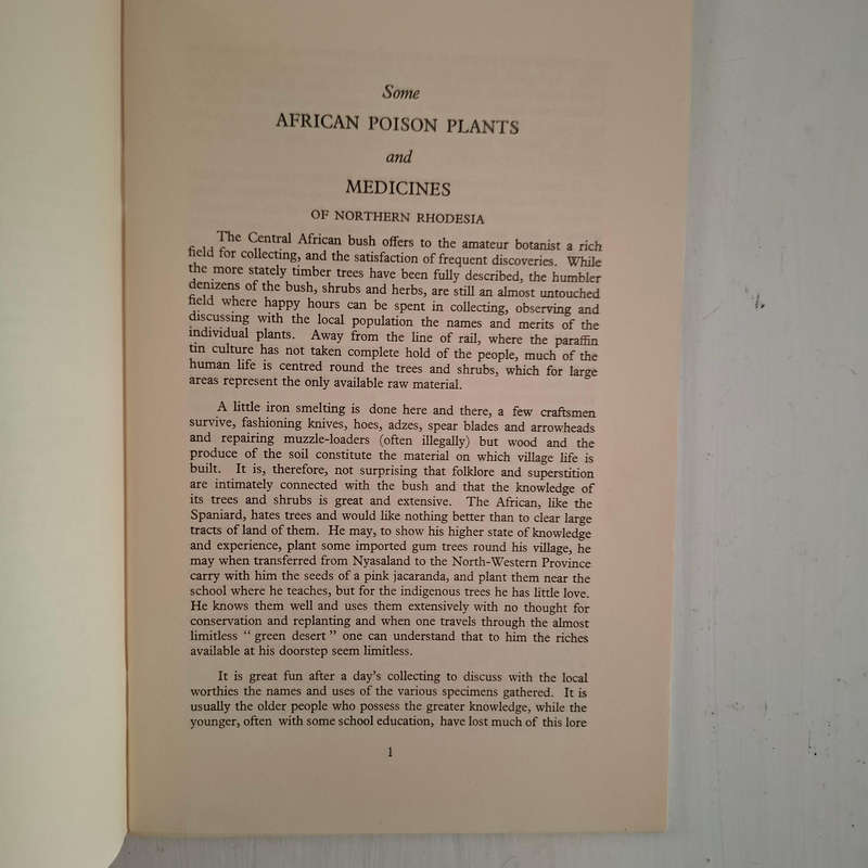 Some African Poison Plants and Medicines of Northern Rhodesia. The Occasional Papers of the Rhodes-L