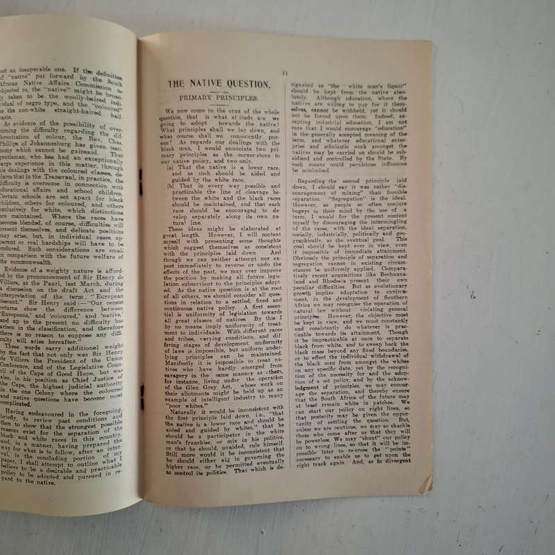 2 X Fred Bell pamphlets: The South African Native Problem, a Suggested Solution, Being a Paper Read