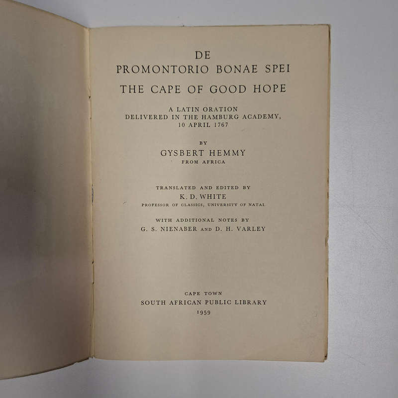 De Promontorio Bonae Spei, the Cape of Good Hope: a Latin oration delivered in the Hamburg Academy