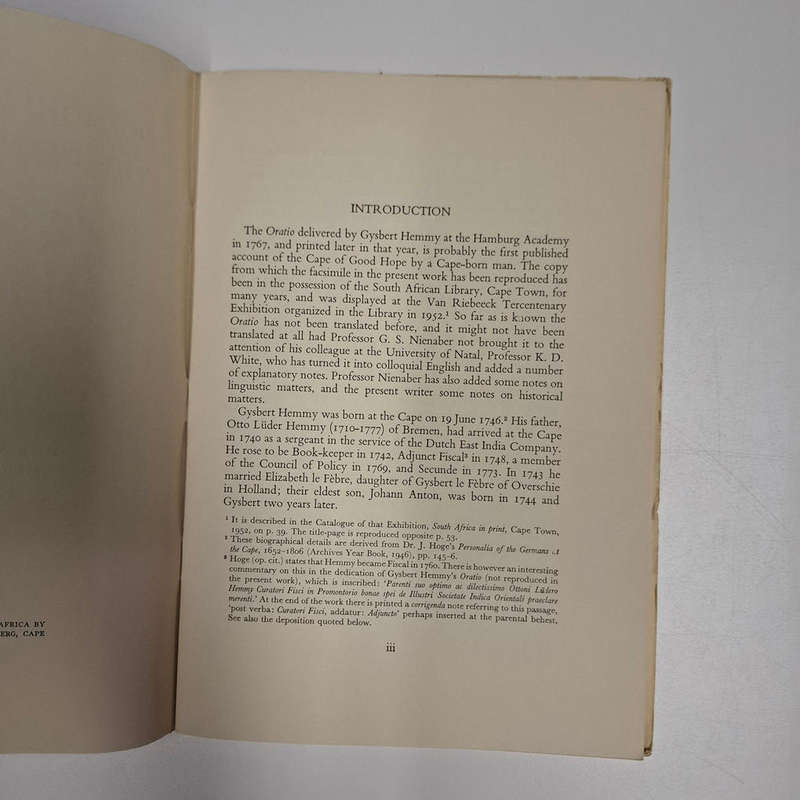 De Promontorio Bonae Spei, the Cape of Good Hope: a Latin oration delivered in the Hamburg Academy