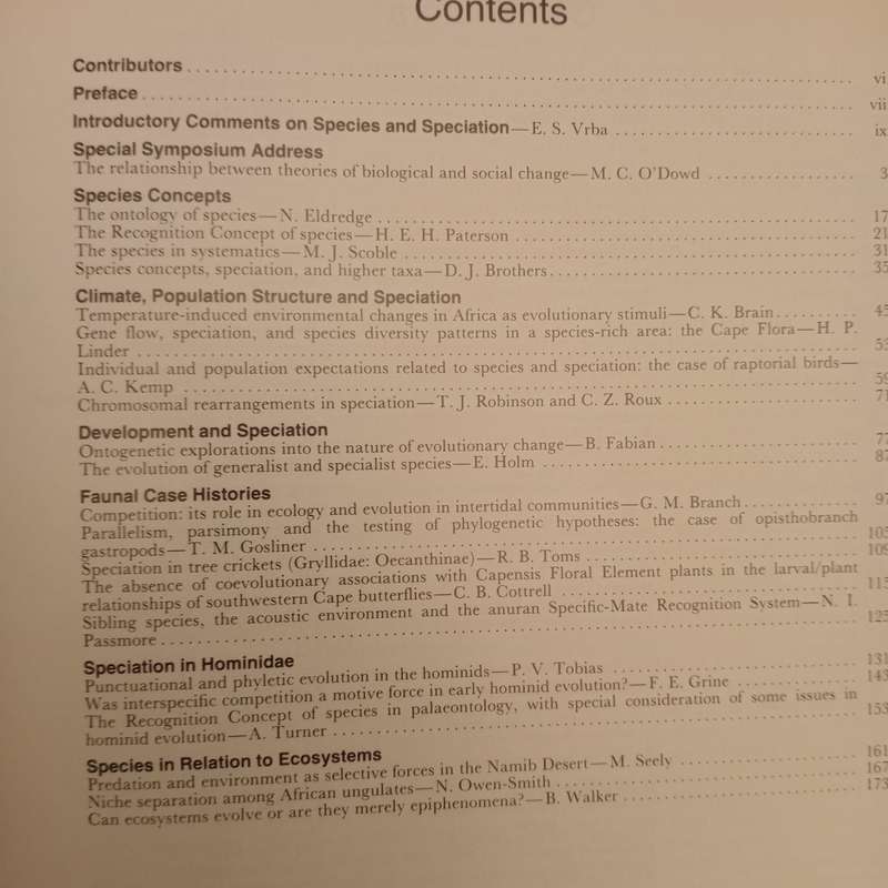 Species and speciation (Transvaal Museum Monograph no. 4. From a symposium, Pretoria, Sept. 1982)