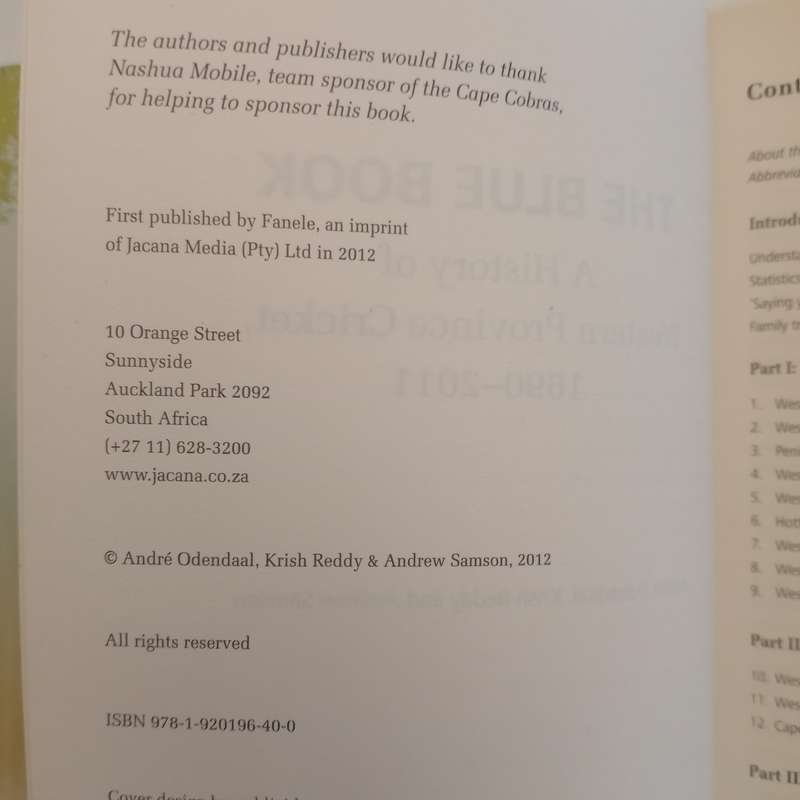 The Blue Book : A History of Western Province Cricket, 1890-2011