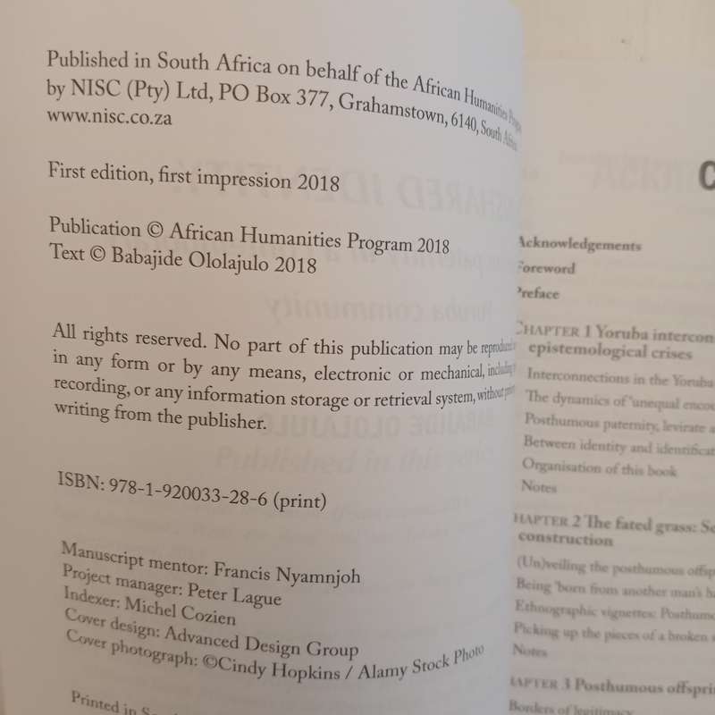 Unshared Identity: Posthumous paternity in a contemporary Yoruba community (African Humanities)