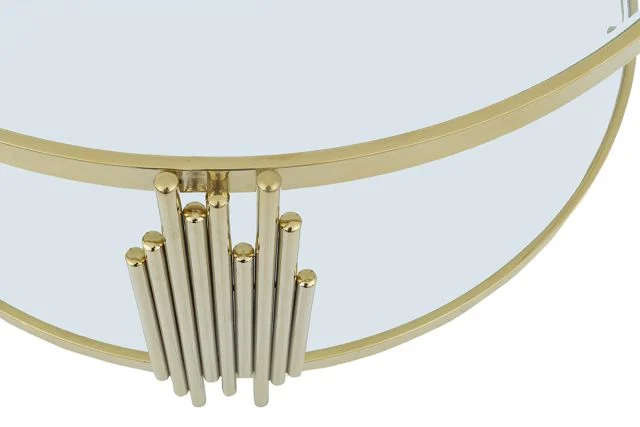 Round Gold Glass Top Coffee Table with Pipe Design Tubular Base
