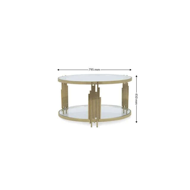 Round Gold Glass Top Coffee Table with Pipe Design Tubular Base