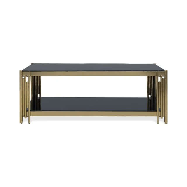 Gold Glass Top Coffee Table with Pipe Design Tubular Base