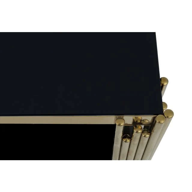 Gold Glass Top Coffee Table with Pipe Design Tubular Base