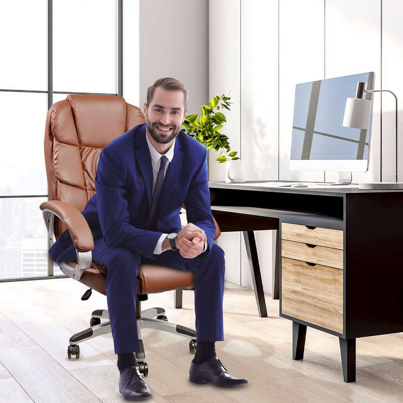 Office Chairs - Mid Back Executive PU Leather - Brown