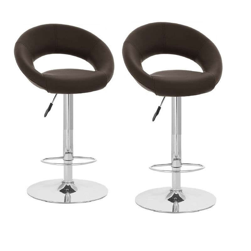 Set of 2 Faux Leather Adjustable Bar Stools