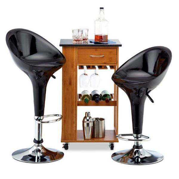 High Back Bar Stools Kitchen Bar Chair Set Swivel Adjustable Counter Chair - Black