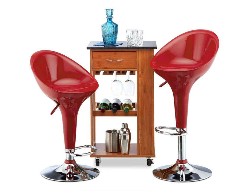 High Back Bar Stools Kitchen Bar Chair Set Swivel Adjustable Counter Chair - Red