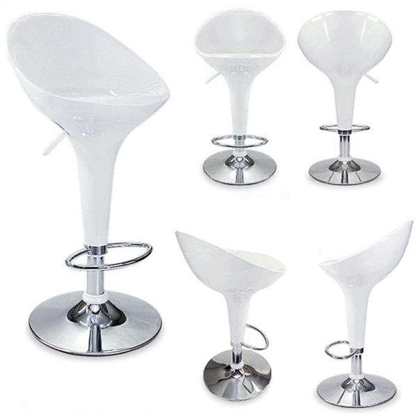 High Back Bar Stools Kitchen Bar Chair Set Swivel Adjustable Counter Chair - White