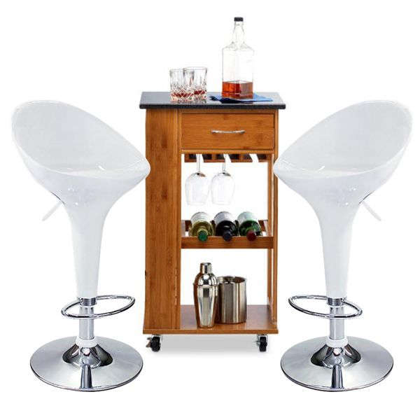 High Back Bar Stools Kitchen Bar Chair Set Swivel Adjustable Counter Chair - White